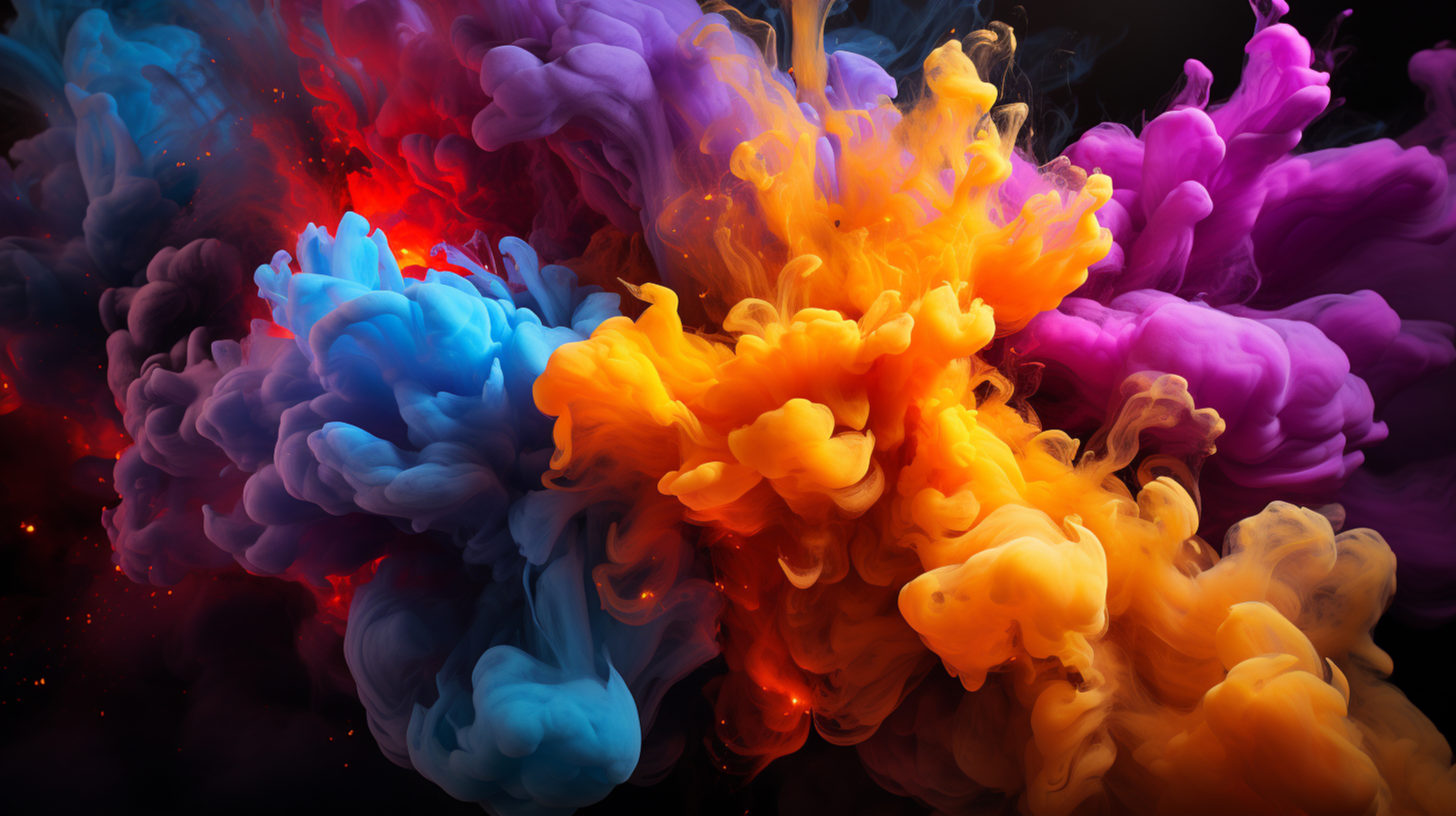 an explosion of powdered colours on black background