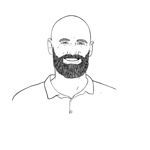 Line drawing of man in B&W : Nic Gowland